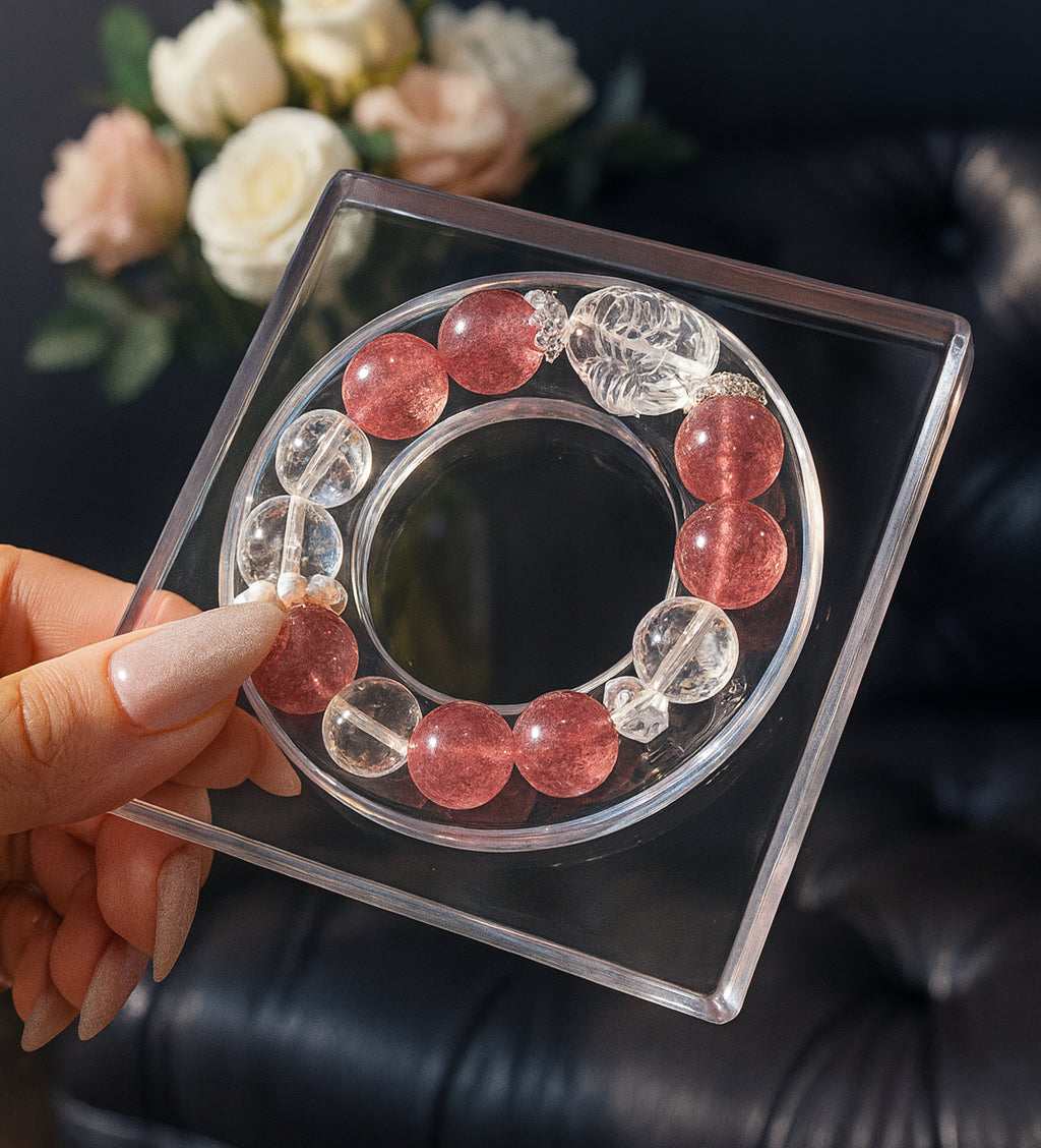 Strawberry Quartz & White Phantom Crystal Bracelet