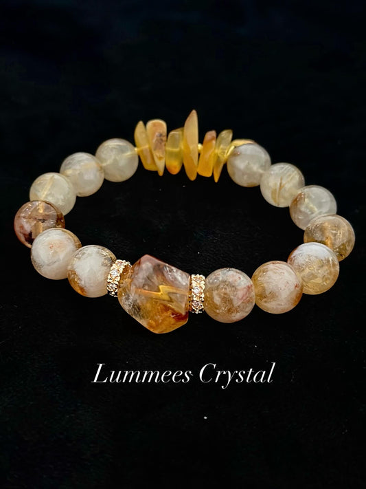 Wealth Attraction | Yellow Citrine Tower, Golden Rutilated Quartz & Amber Bracelet