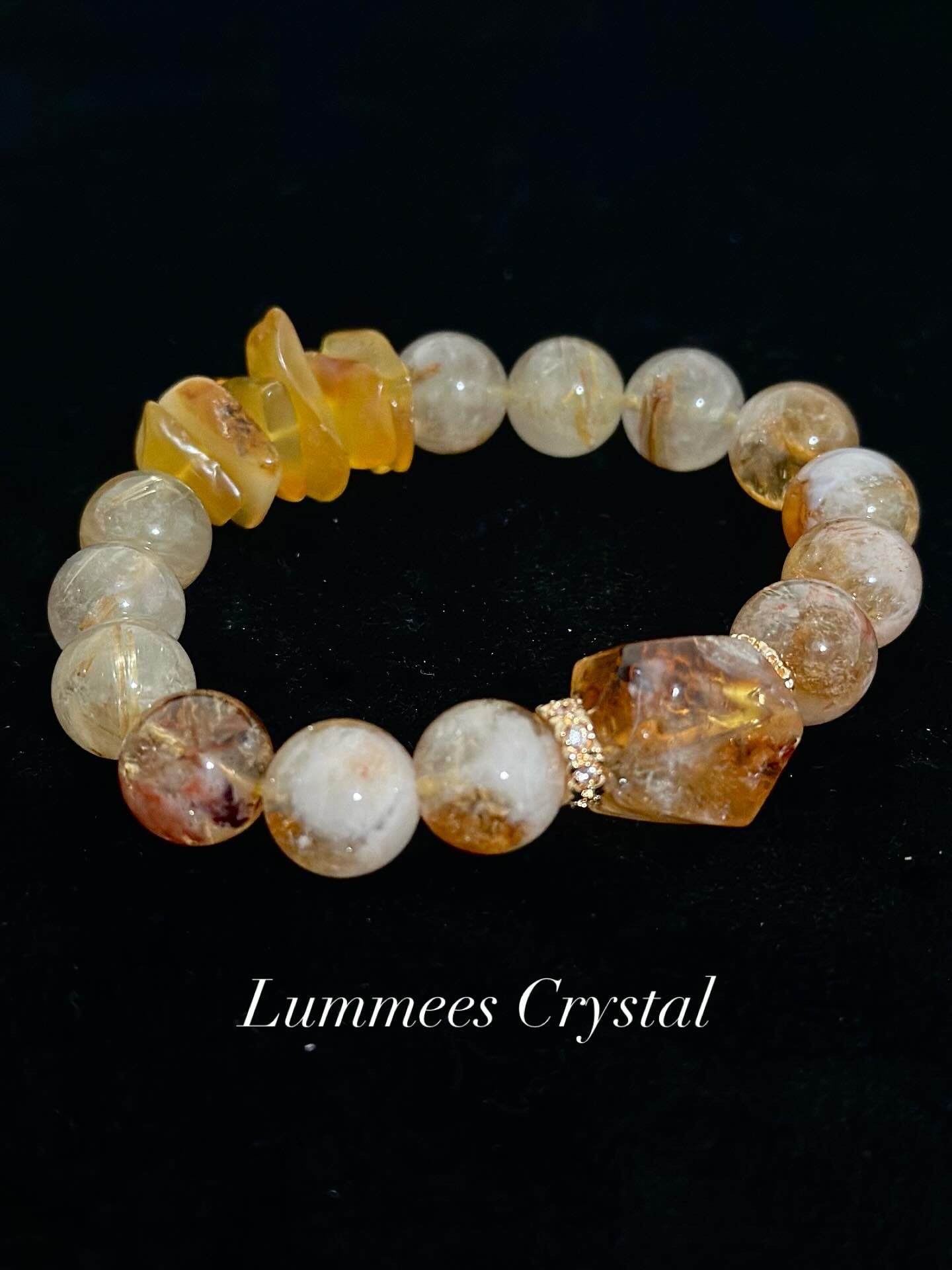 Wealth Attraction | Yellow Citrine Tower, Golden Rutilated Quartz & Amber Bracelet