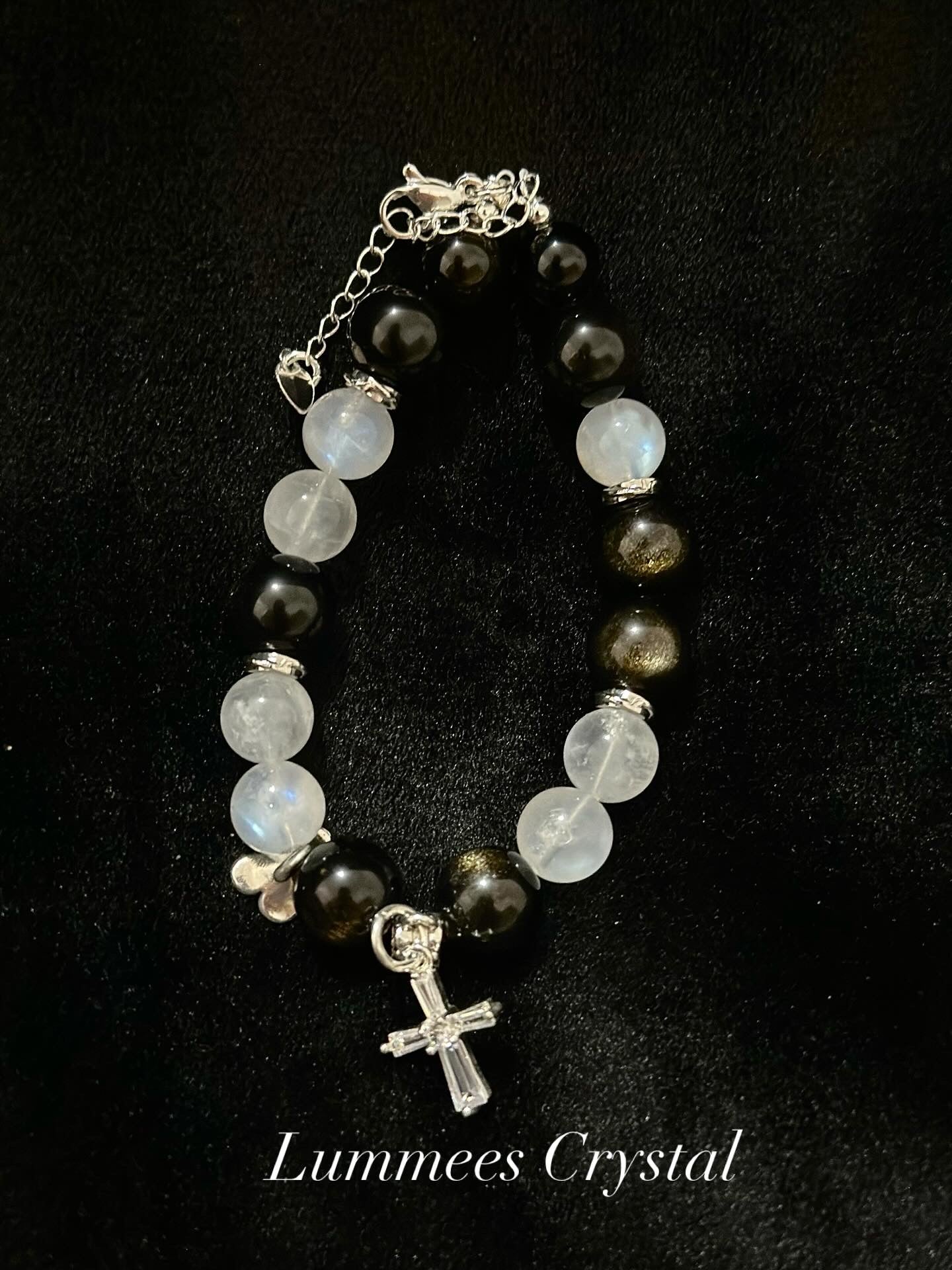Protection & Focus | Gold Obsidian &amp; Blue Moonstone Bracelet