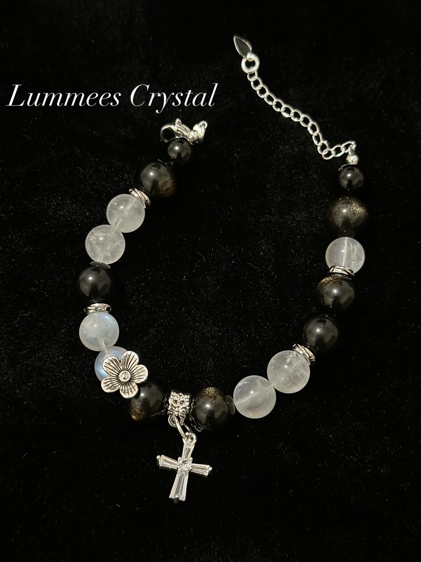 Protection & Focus | Gold Obsidian &amp; Blue Moonstone Bracelet