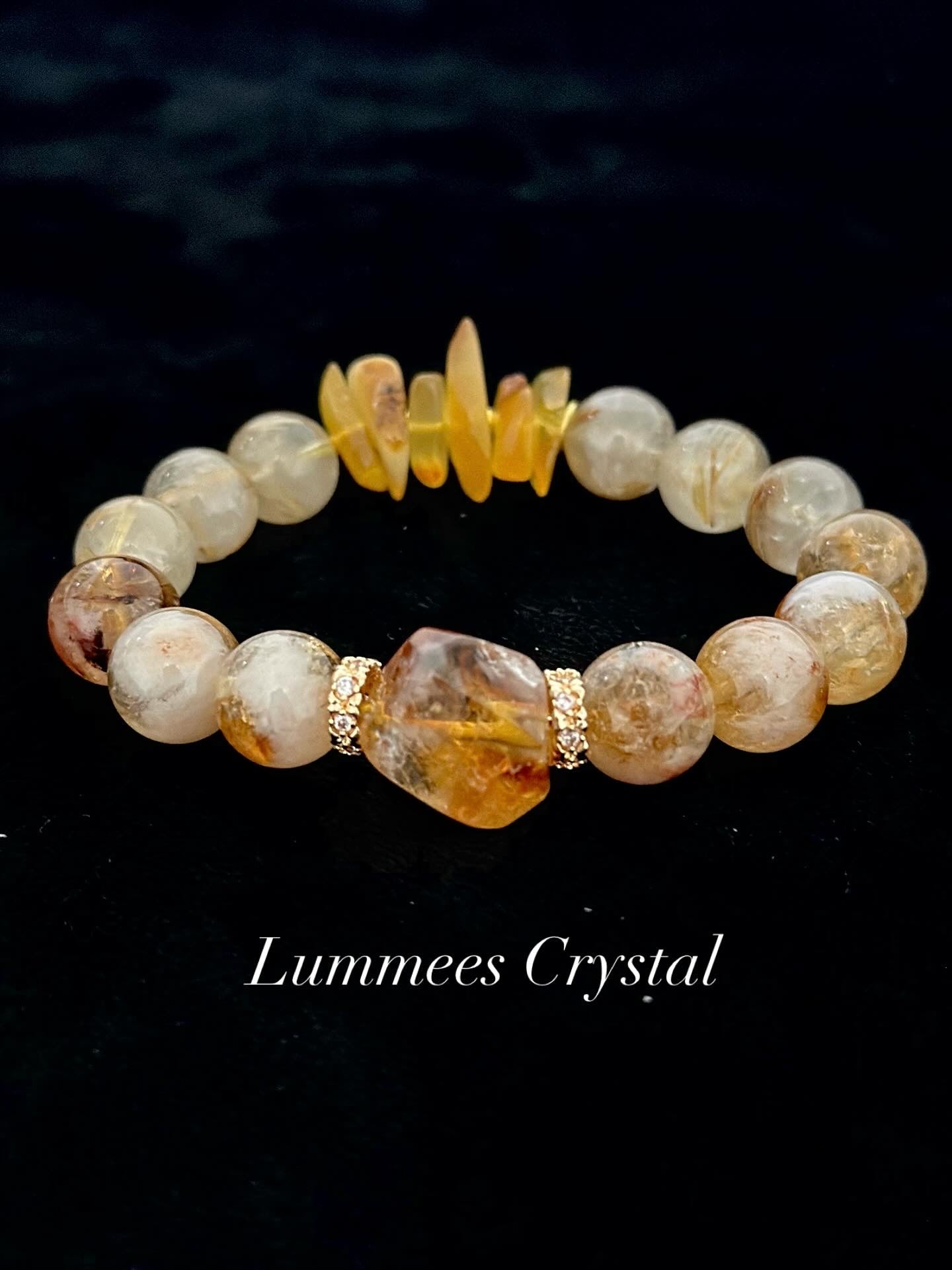 Wealth Attraction | Yellow Citrine Tower, Golden Rutilated Quartz & Amber Bracelet