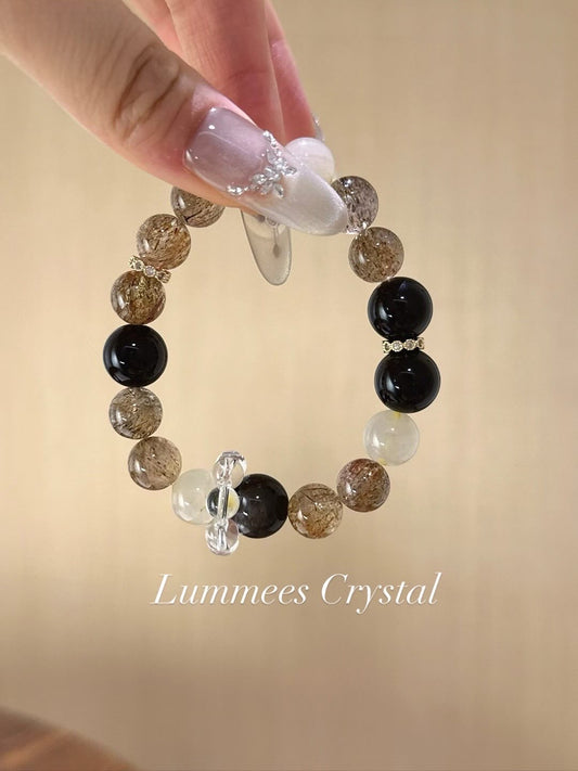 Stress Relief | Silver Obsidian Black Gold Super Rutilated Quartz Bracelet