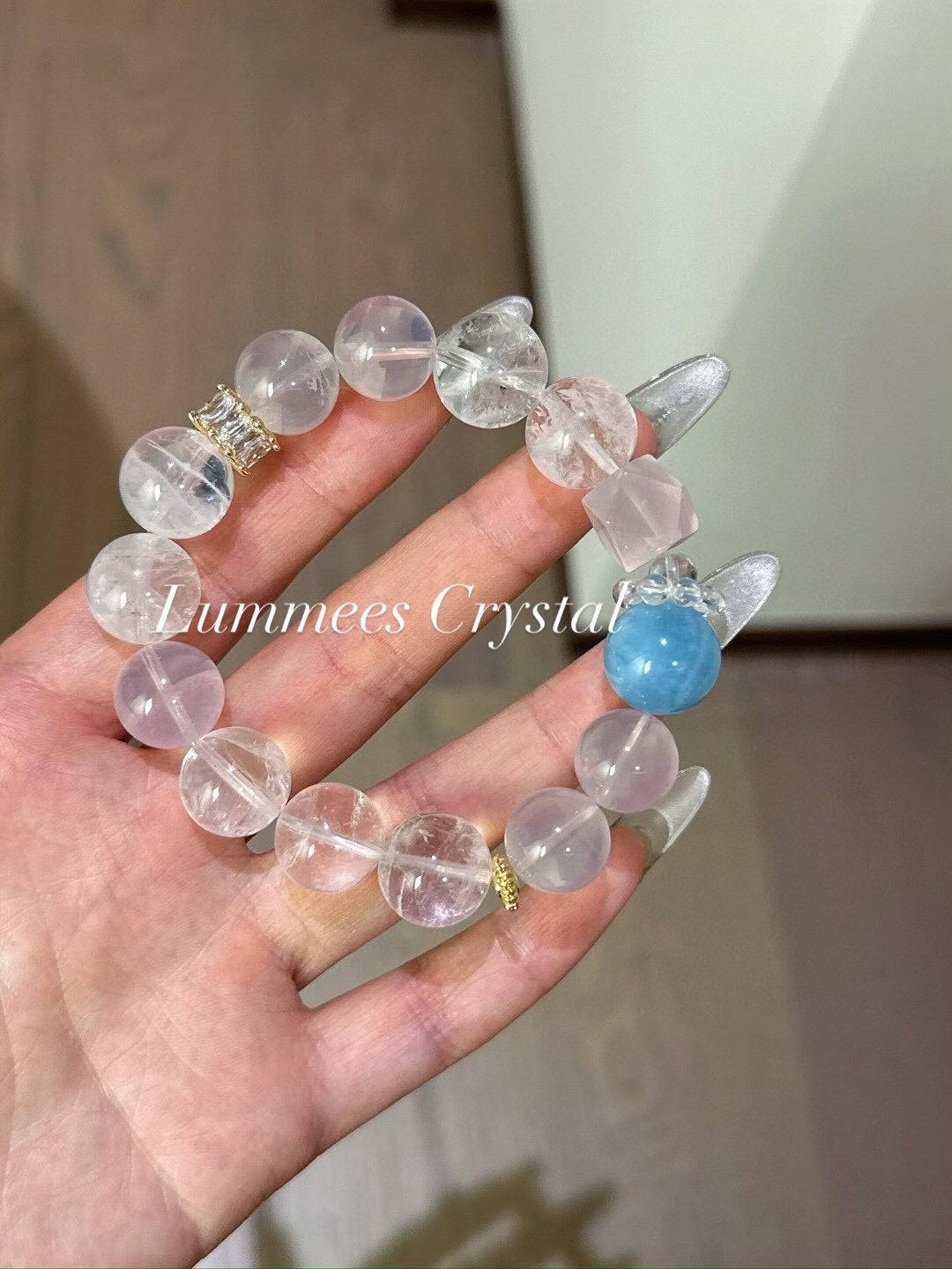 Enhance Charm | White Phantom Aquamarine Rose Quartz Bracelet