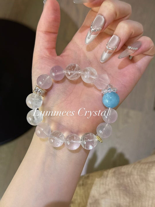 Enhance Charm | White Phantom Aquamarine Rose Quartz Bracelet