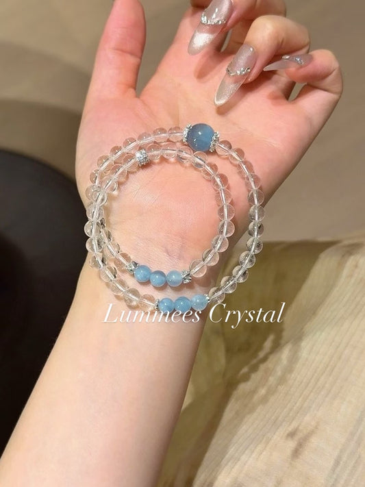 Aid Thinking | Clear Quartz Aquamarine Multi-Layer Bracelet