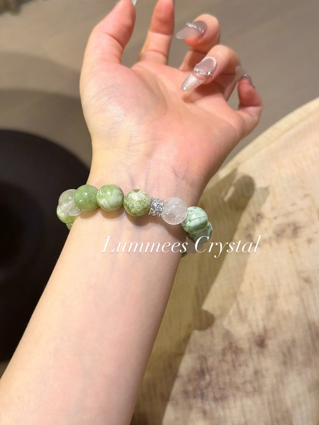 Stress Relief | Serpentine Jade White Phantom Clear Quartz Cube Bracelet