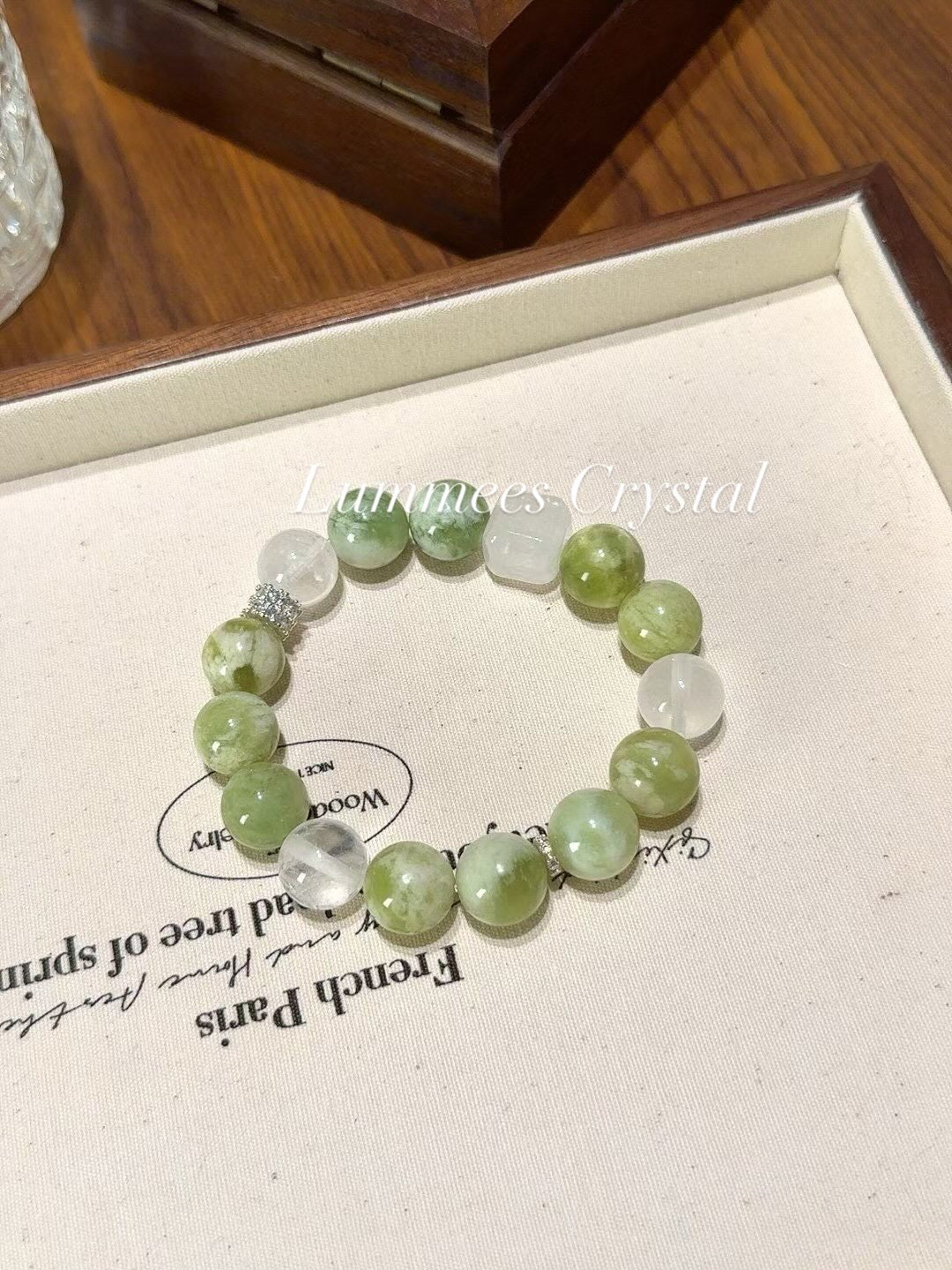 Stress Relief | Serpentine Jade White Phantom Clear Quartz Cube Bracelet