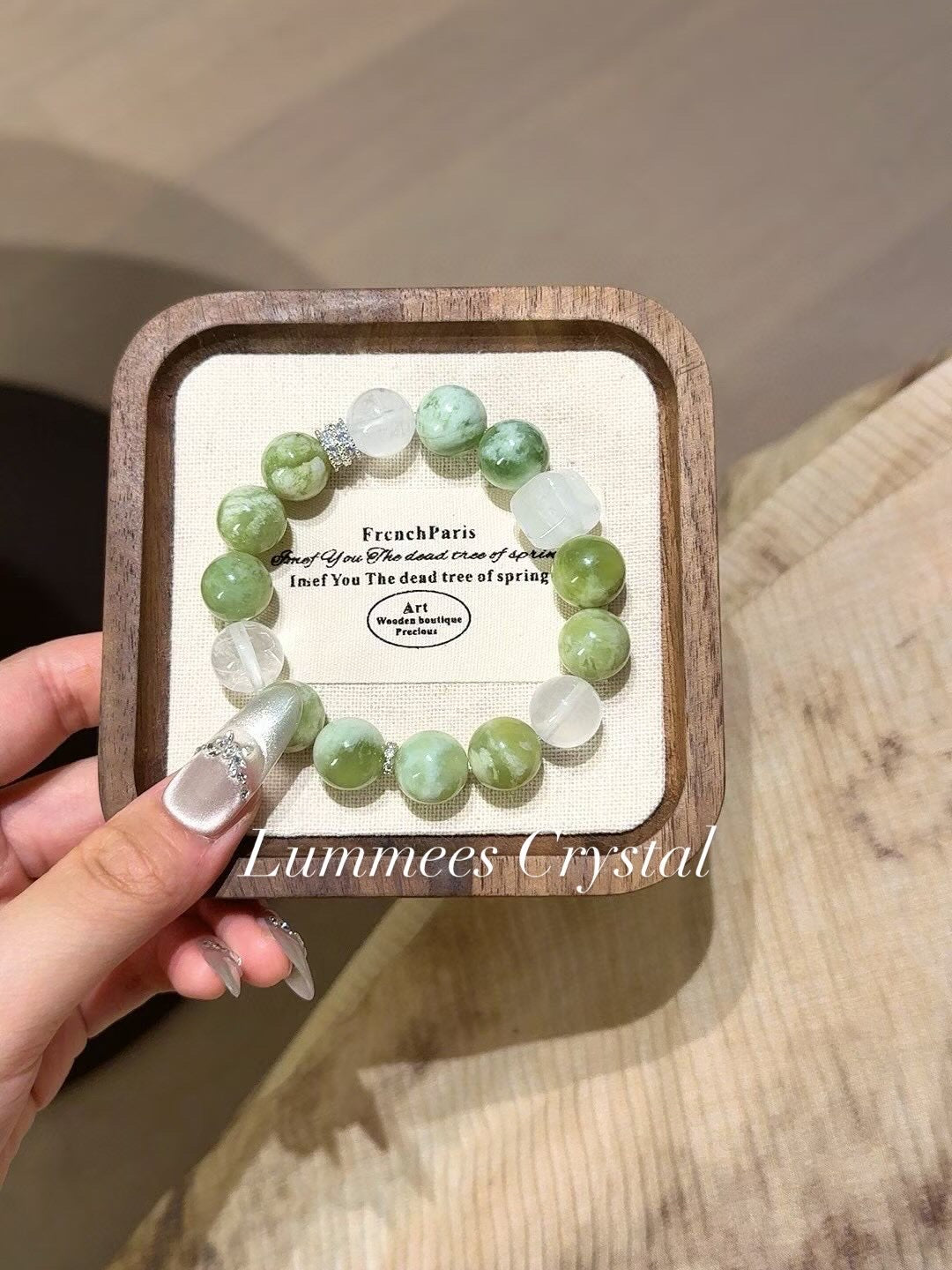 Stress Relief | Serpentine Jade White Phantom Clear Quartz Cube Bracelet